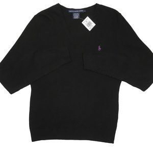 NEW Vintage Polo Ralph Lauren Sweater!  Black With Purple Polo Player  RUN SMALL